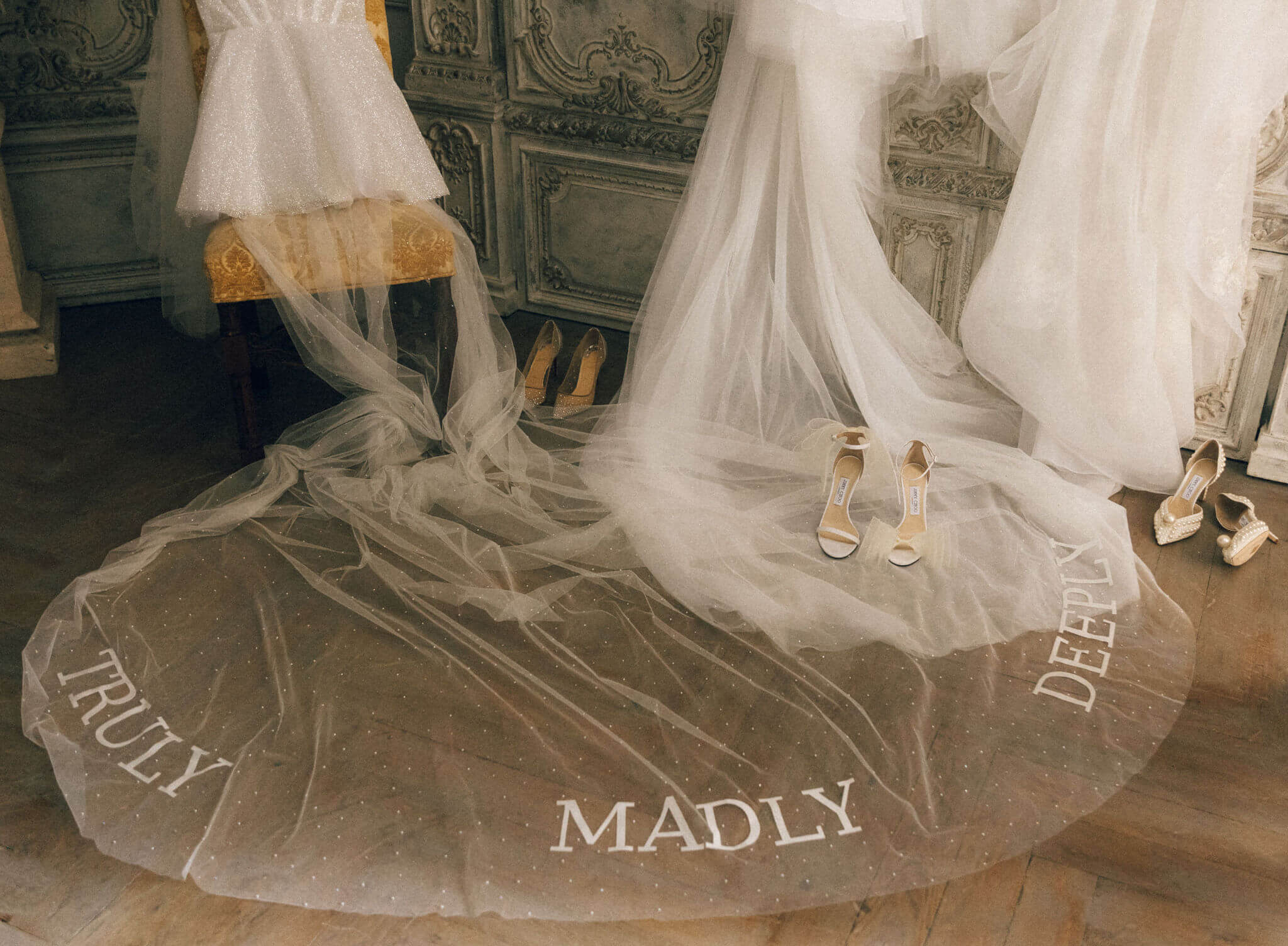 fairytale wedding dress in a romantic chateau in France