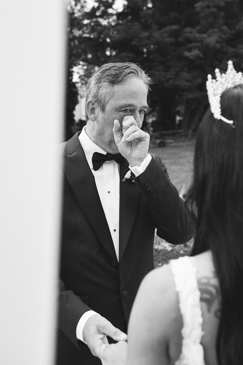 emotional couple at their castle elopement