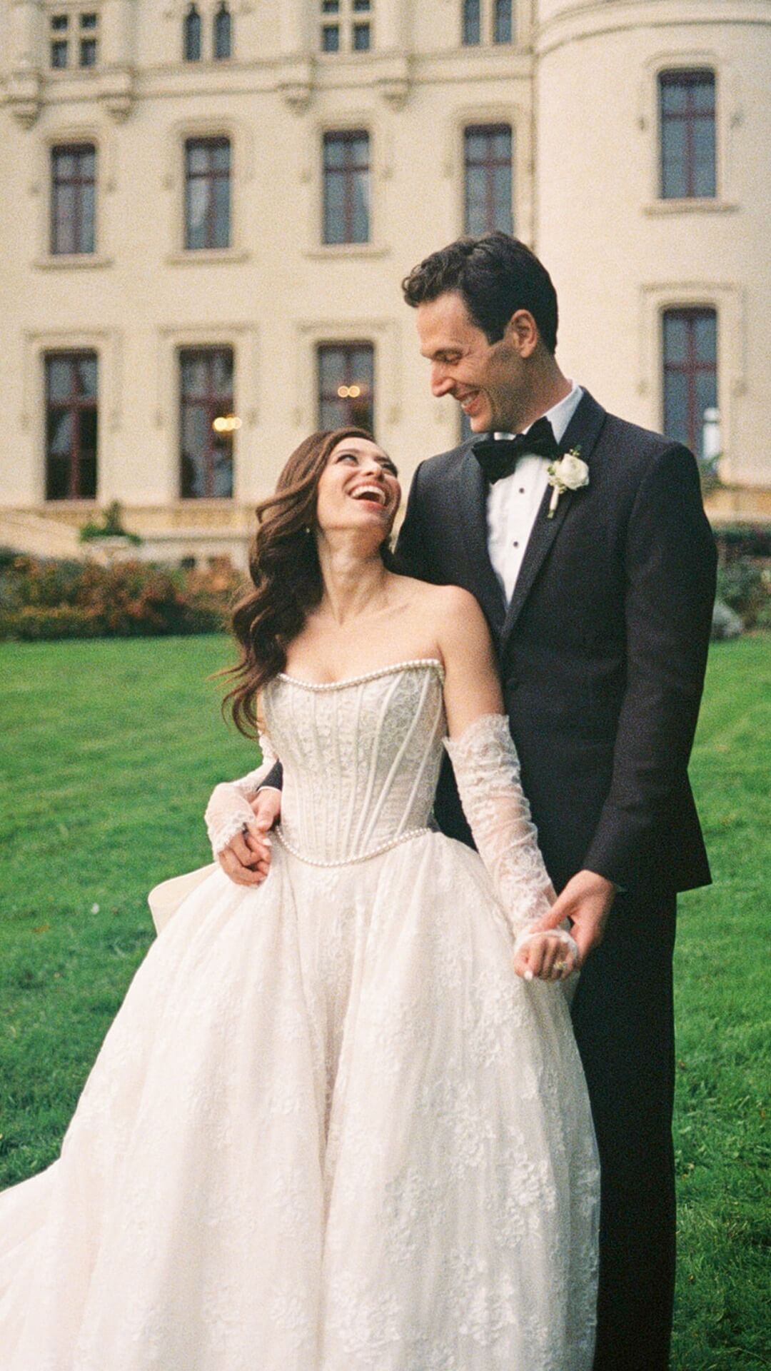 happy couple at their castle wedding in france